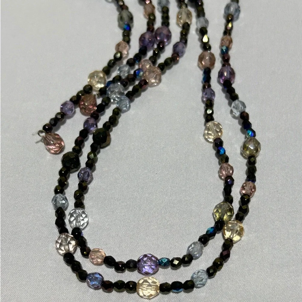 Laura Ford Beaded‎ Necklace Long Layered Black Multi Color Jewelry open ended